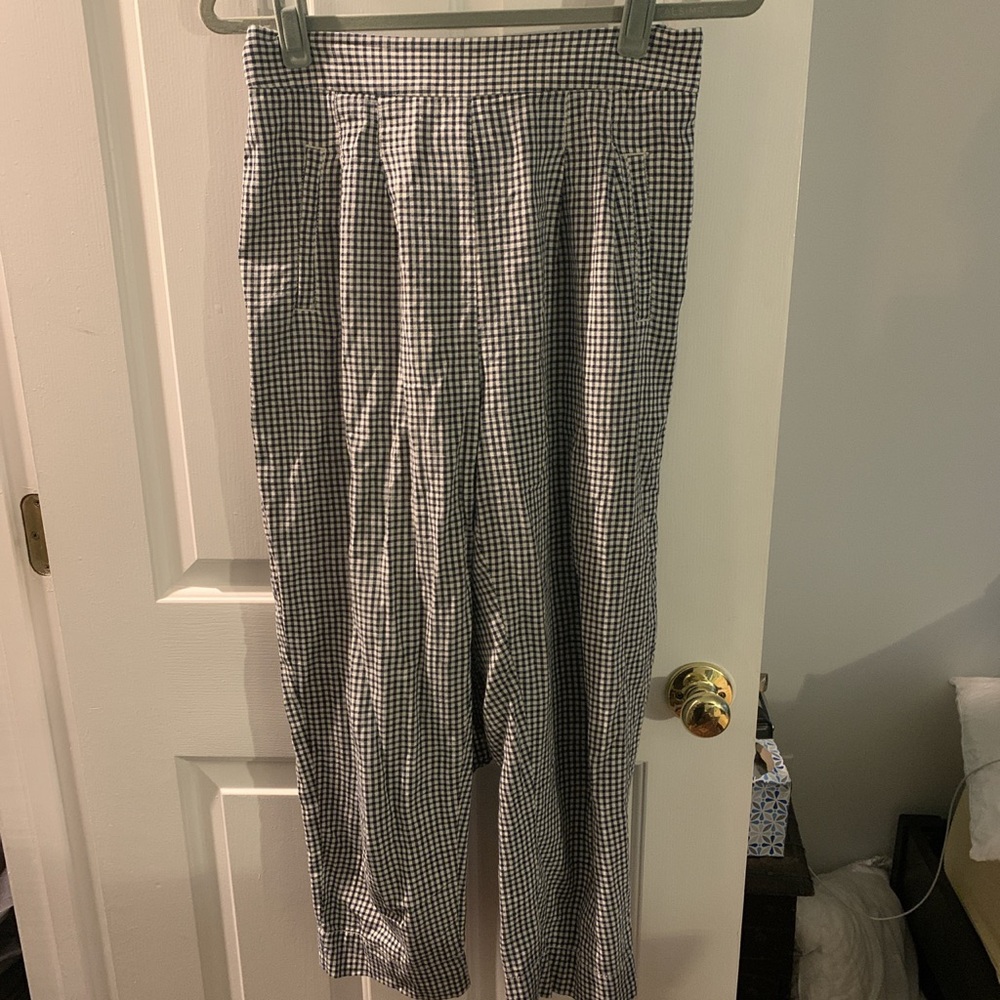 High waisted side zip checkered crop pant